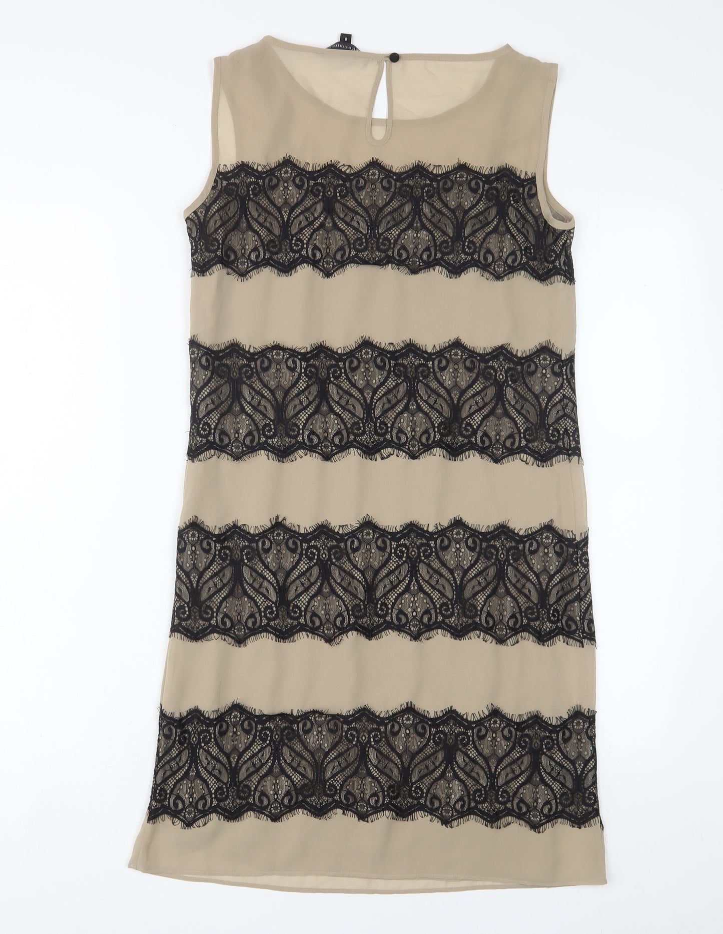 Limited Collection Womens Brown Polyester Sheath Size 8 Boat Neck Button - Lace
