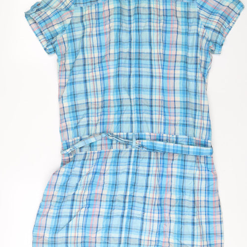 Select Womens Blue Plaid Cotton Tunic Button-Up Size 18 Collared - Belted