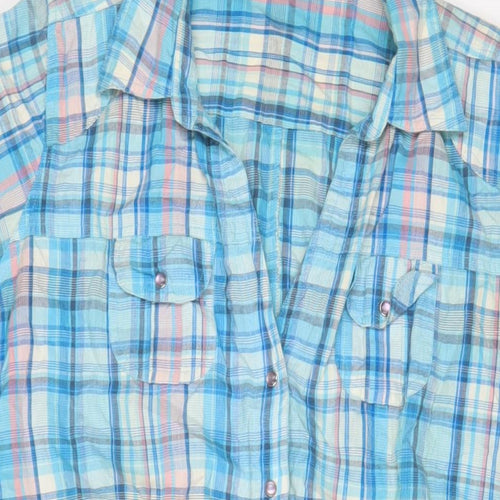Select Womens Blue Plaid Cotton Tunic Button-Up Size 18 Collared - Belted