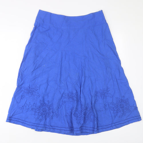 Maine Womens Blue Linen A-Line Skirt Size 10 Zip - Embroidered