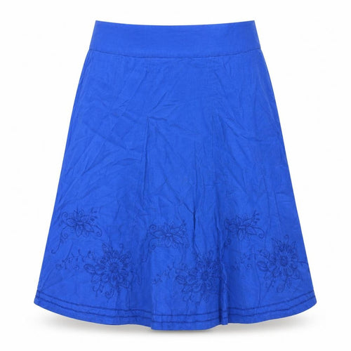 Maine Womens Blue Linen A-Line Skirt Size 10 Zip - Embroidered