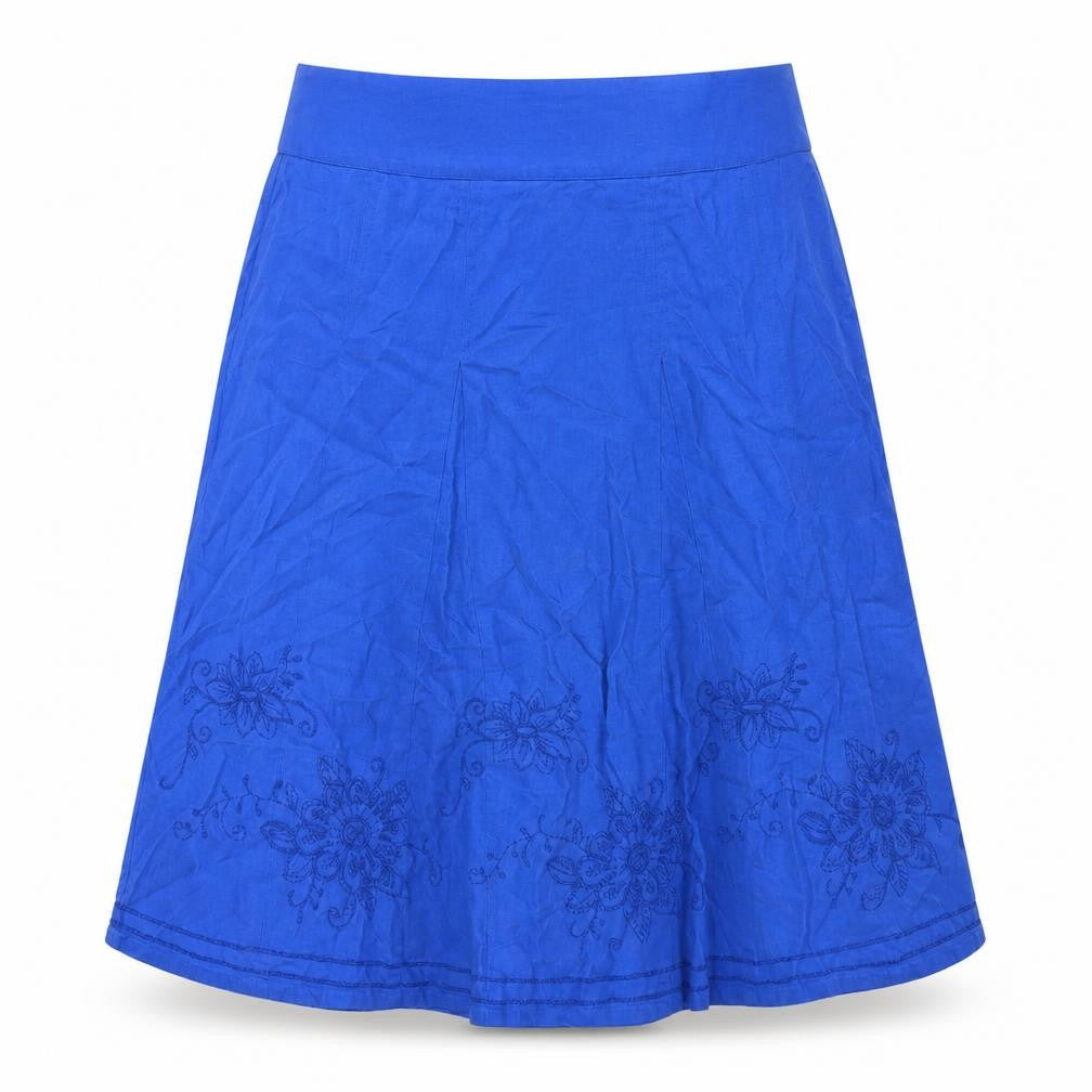 Maine Womens Blue Linen A-Line Skirt Size 10 Zip - Embroidered