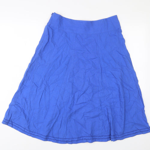 Maine Womens Blue Linen A-Line Skirt Size 10 Zip - Embroidered