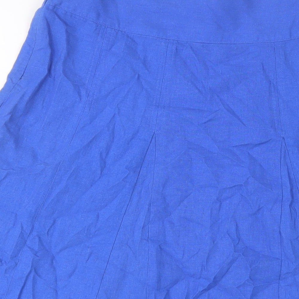 Maine Womens Blue Linen A-Line Skirt Size 10 Zip - Embroidered