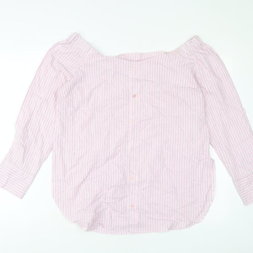 New Look Womens Pink Striped Cotton Basic Blouse Size 16 Off the Shoulder - Buttons