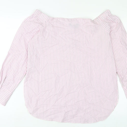 New Look Womens Pink Striped Cotton Basic Blouse Size 16 Off the Shoulder - Buttons
