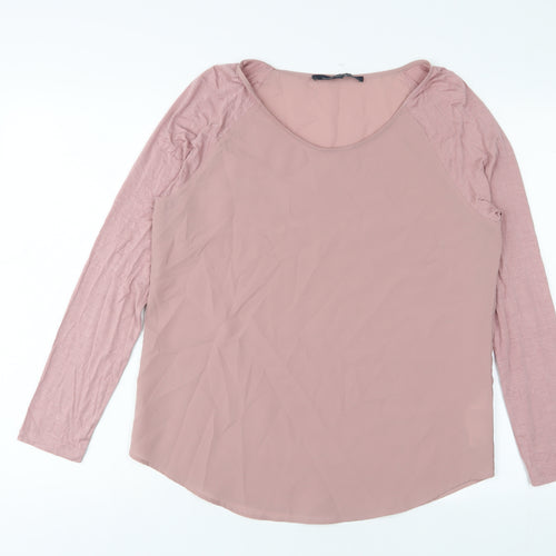 French Connection Womens Pink Polyester Basic Blouse Size M Crew Neck