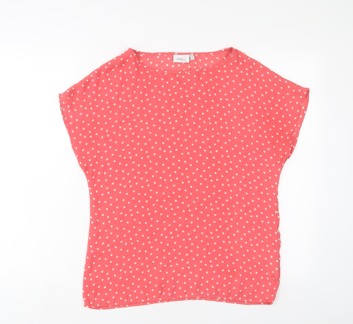 NEXT Womens Red Geometric Polyester Basic T-Shirt Size 8 Crew Neck - Star Pattern