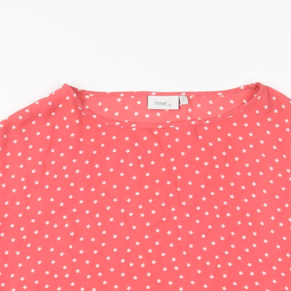 NEXT Womens Red Geometric Polyester Basic T-Shirt Size 8 Crew Neck - Star Pattern