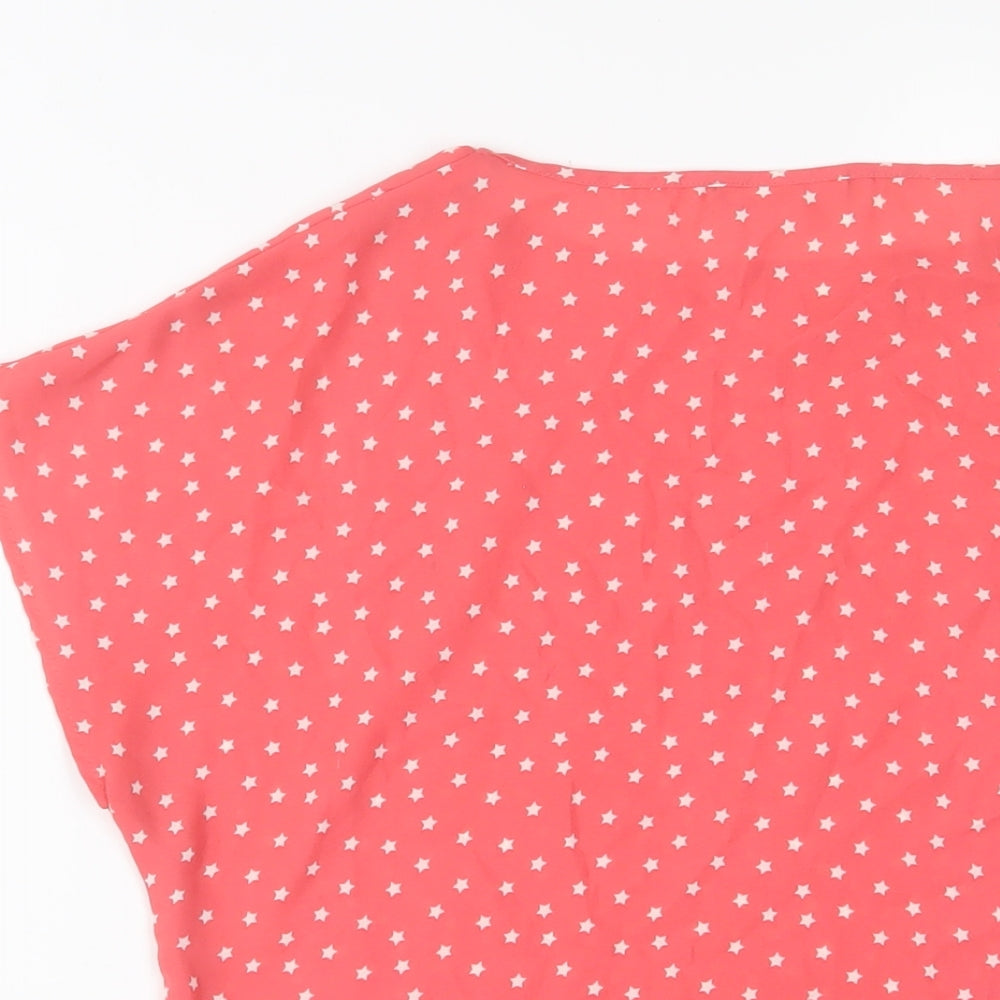 NEXT Womens Red Geometric Polyester Basic T-Shirt Size 8 Crew Neck - Star Pattern