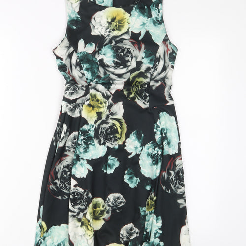 Zara Womens Multicoloured Floral Polyester Fit & Flare Size S Boat Neck Zip