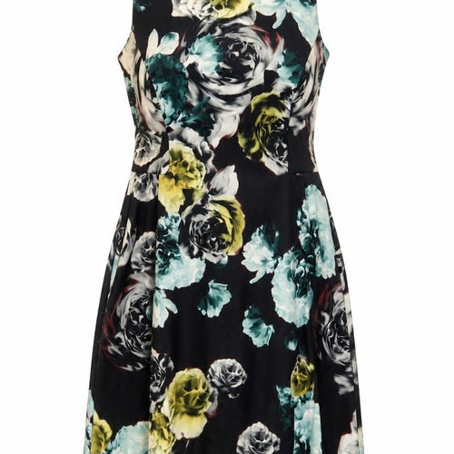 Zara Womens Multicoloured Floral Polyester Fit & Flare Size S Boat Neck Zip