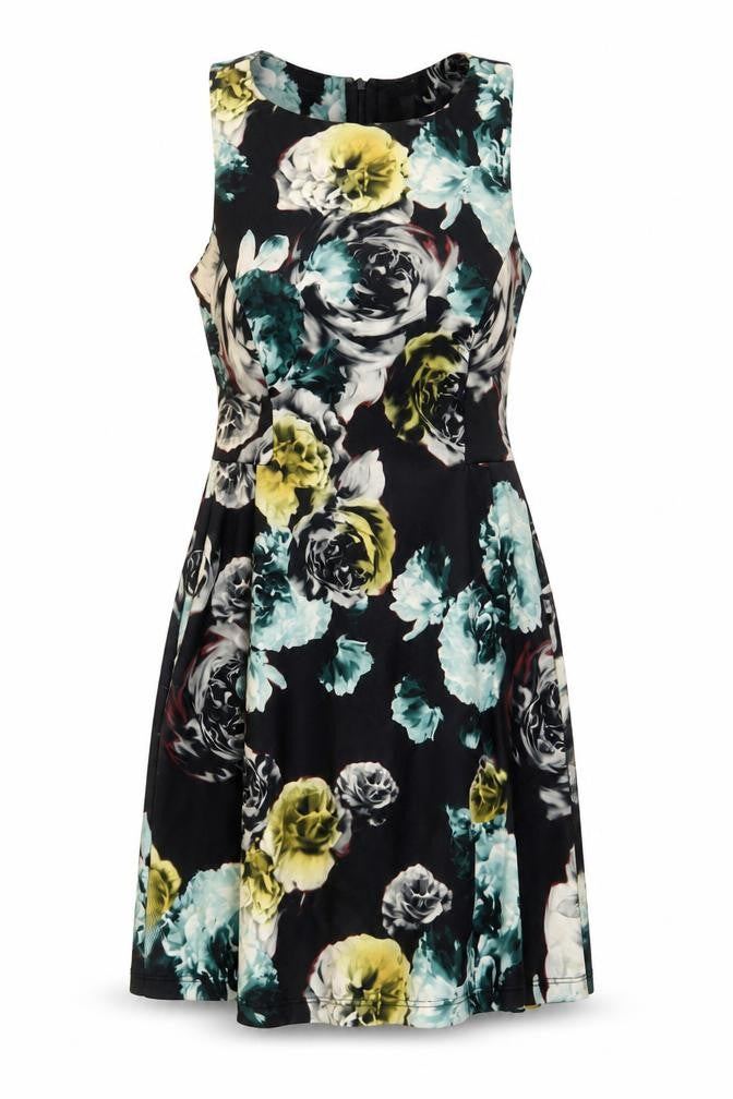 Zara Womens Multicoloured Floral Polyester Fit & Flare Size S Boat Neck Zip