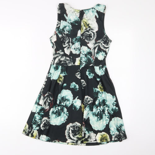 Zara Womens Multicoloured Floral Polyester Fit & Flare Size S Boat Neck Zip
