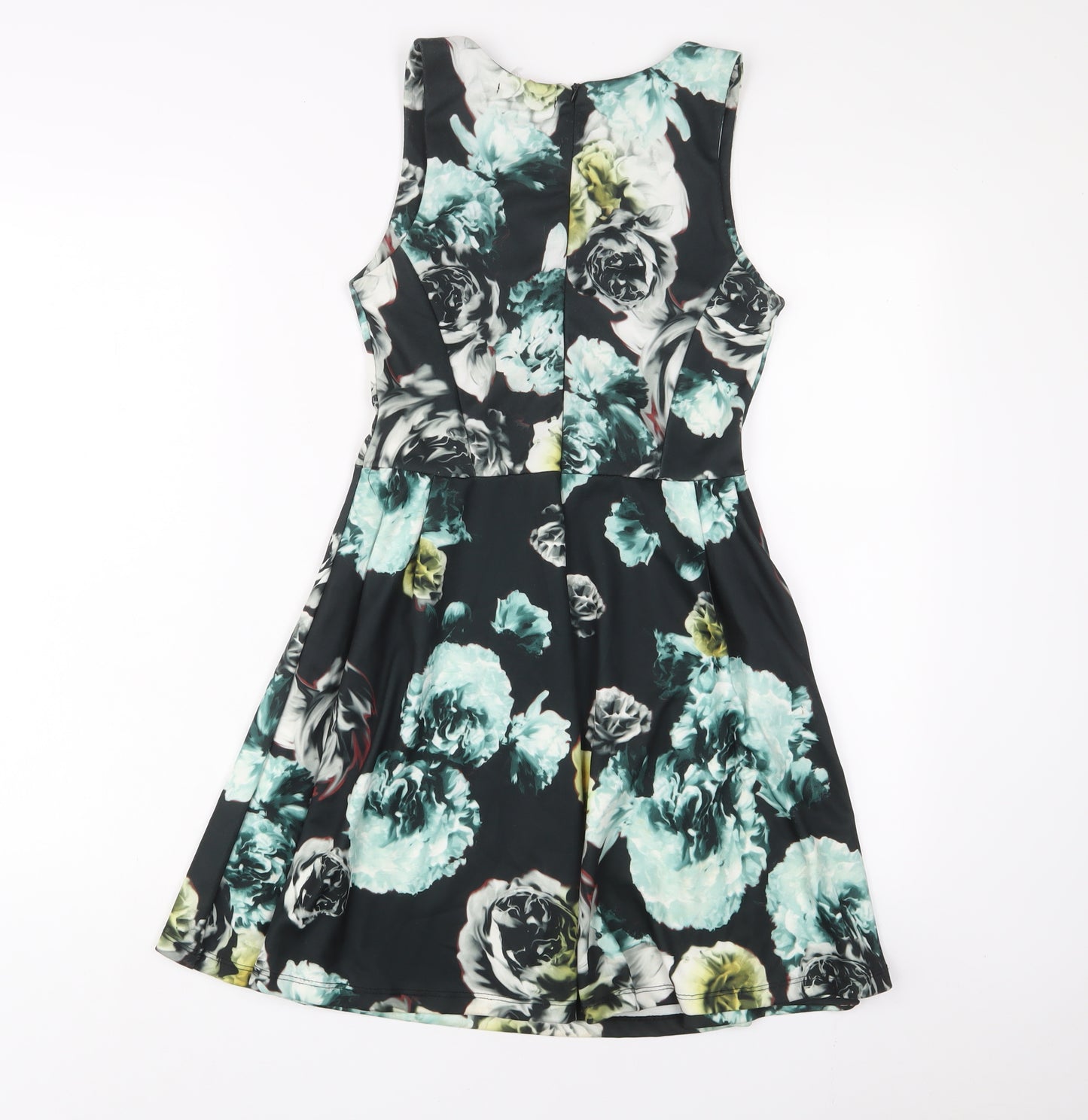 Zara Womens Multicoloured Floral Polyester Fit & Flare Size S Boat Neck Zip