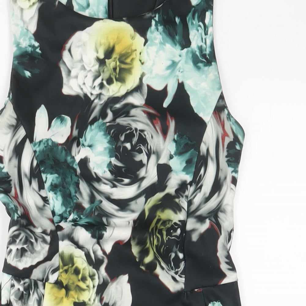 Zara Womens Multicoloured Floral Polyester Fit & Flare Size S Boat Neck Zip