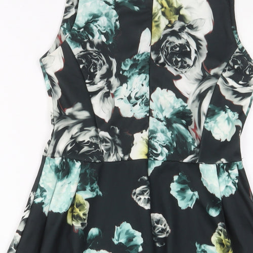Zara Womens Multicoloured Floral Polyester Fit & Flare Size S Boat Neck Zip