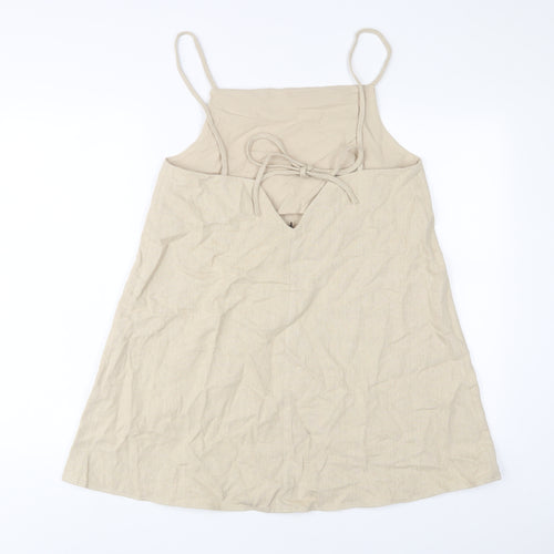 Zara Womens Beige Linen A-Line Size S Square Neck Pullover - Beaded