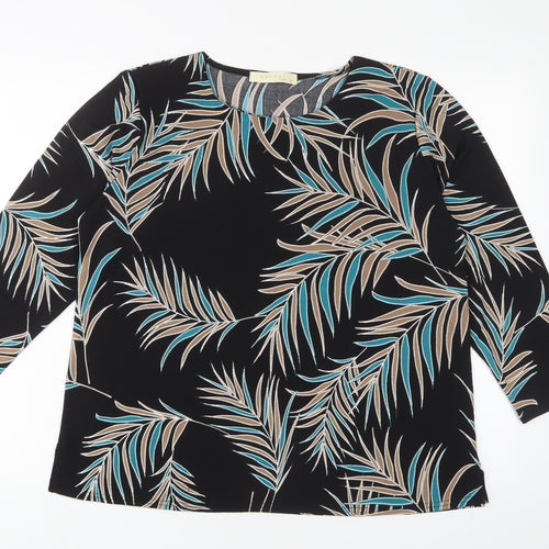 Nougat Womens Black Geometric Polyester Basic T-Shirt Size XL Boat Neck