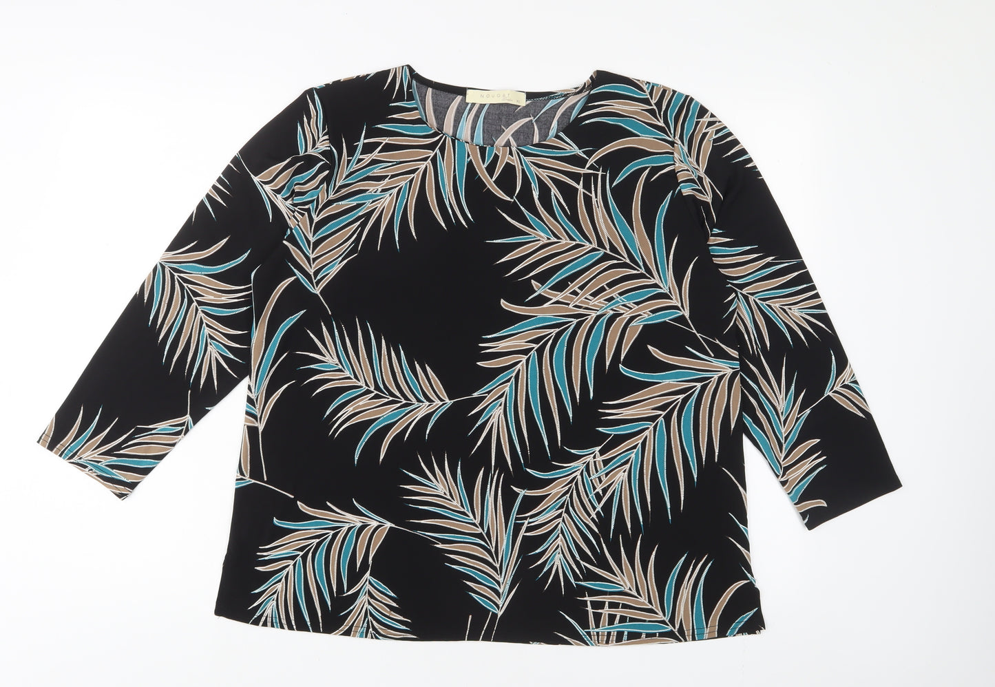 Nougat Womens Black Geometric Polyester Basic T-Shirt Size XL Boat Neck