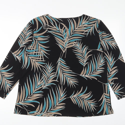Nougat Womens Black Geometric Polyester Basic T-Shirt Size XL Boat Neck