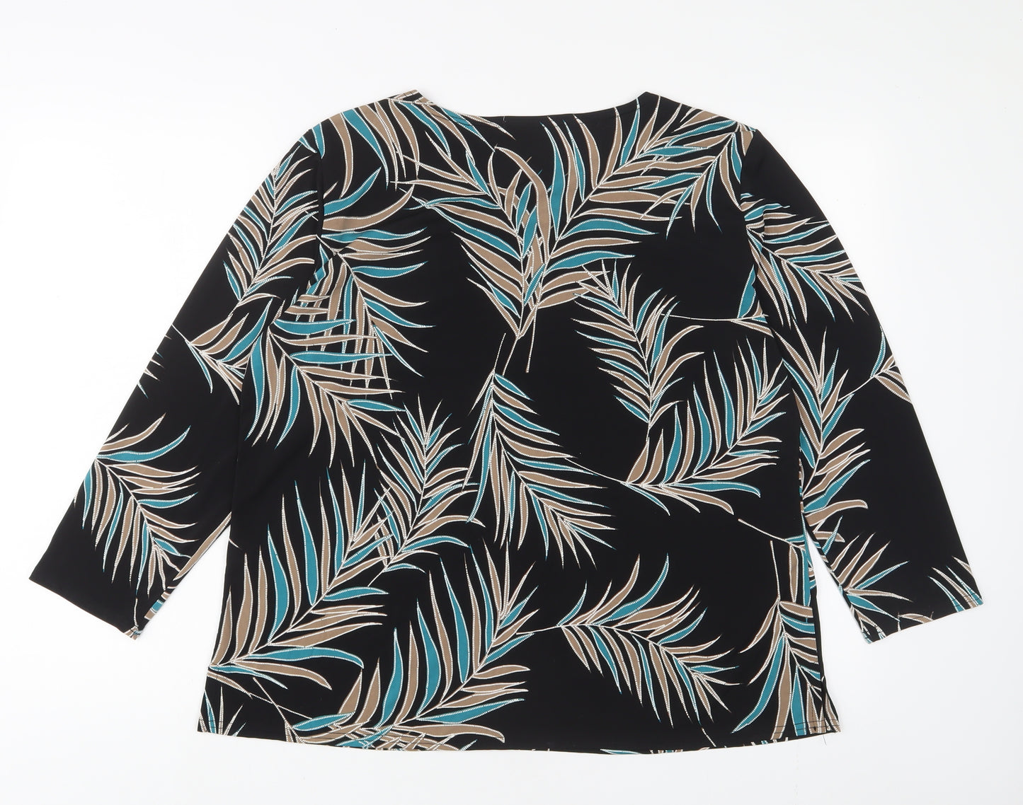 Nougat Womens Black Geometric Polyester Basic T-Shirt Size XL Boat Neck