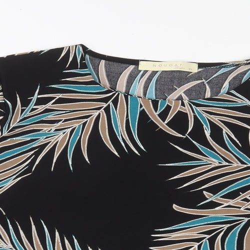 Nougat Womens Black Geometric Polyester Basic T-Shirt Size XL Boat Neck