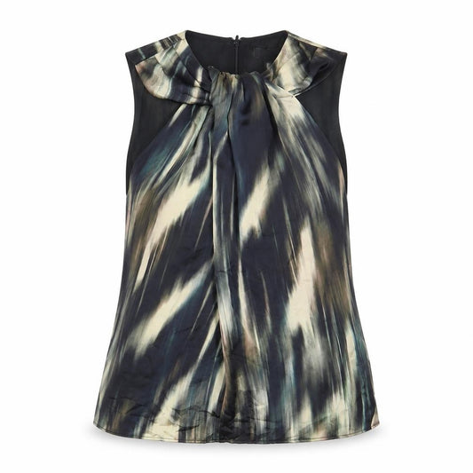 Front view of H&M women’s multicoloured geometric polyester basic tank, size S, crew neck