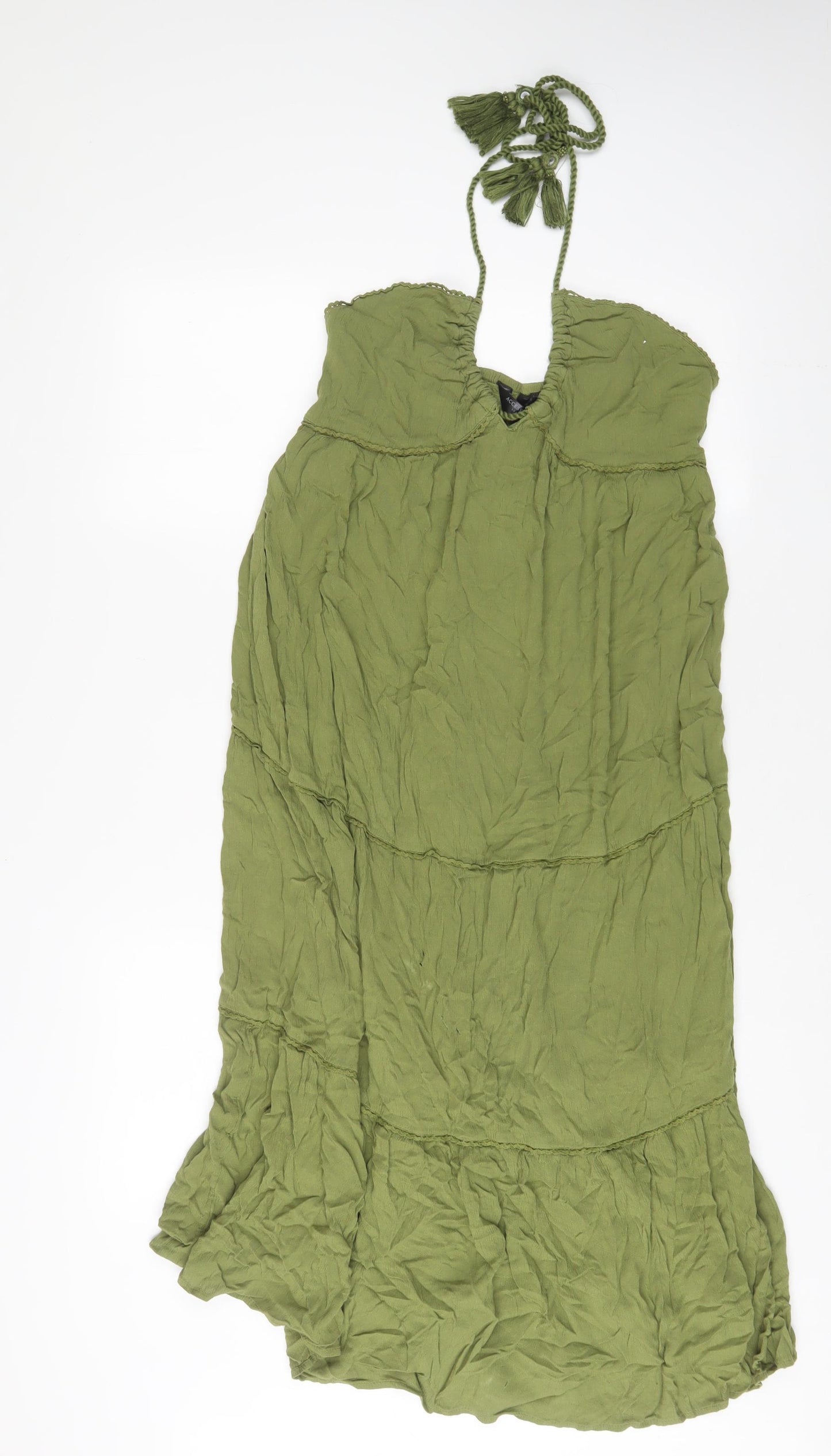 Accessorize Womens Green Viscose A-Line Size 12 Halter Pullover - Tassled