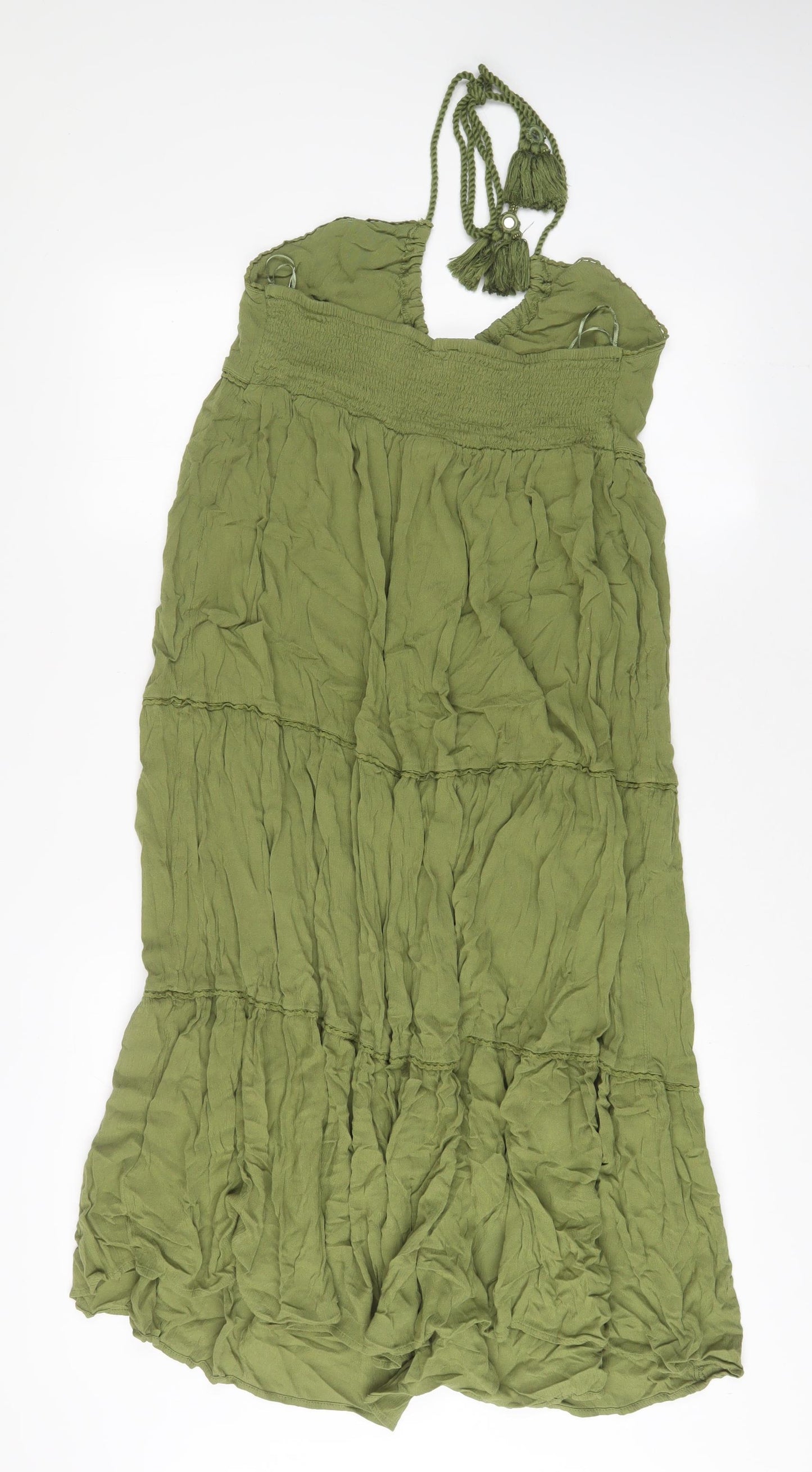 Accessorize Womens Green Viscose A-Line Size 12 Halter Pullover - Tassled