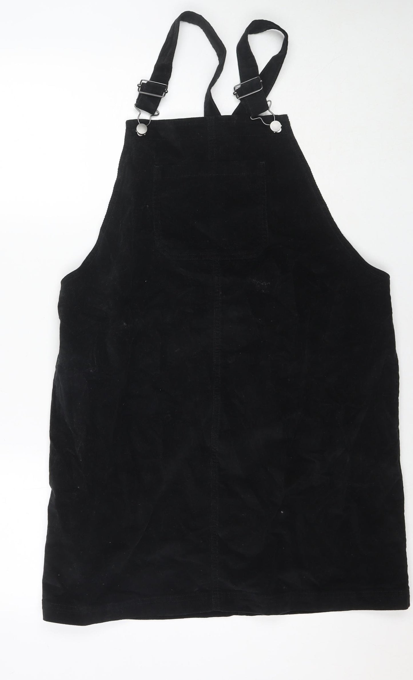 TU Womens Black Cotton Pinafore/Dungaree Dress Size 14 Square Neck Zip