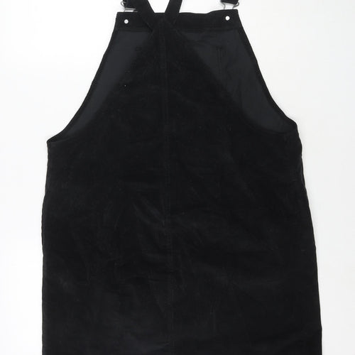 TU Womens Black Cotton Pinafore/Dungaree Dress Size 14 Square Neck Zip