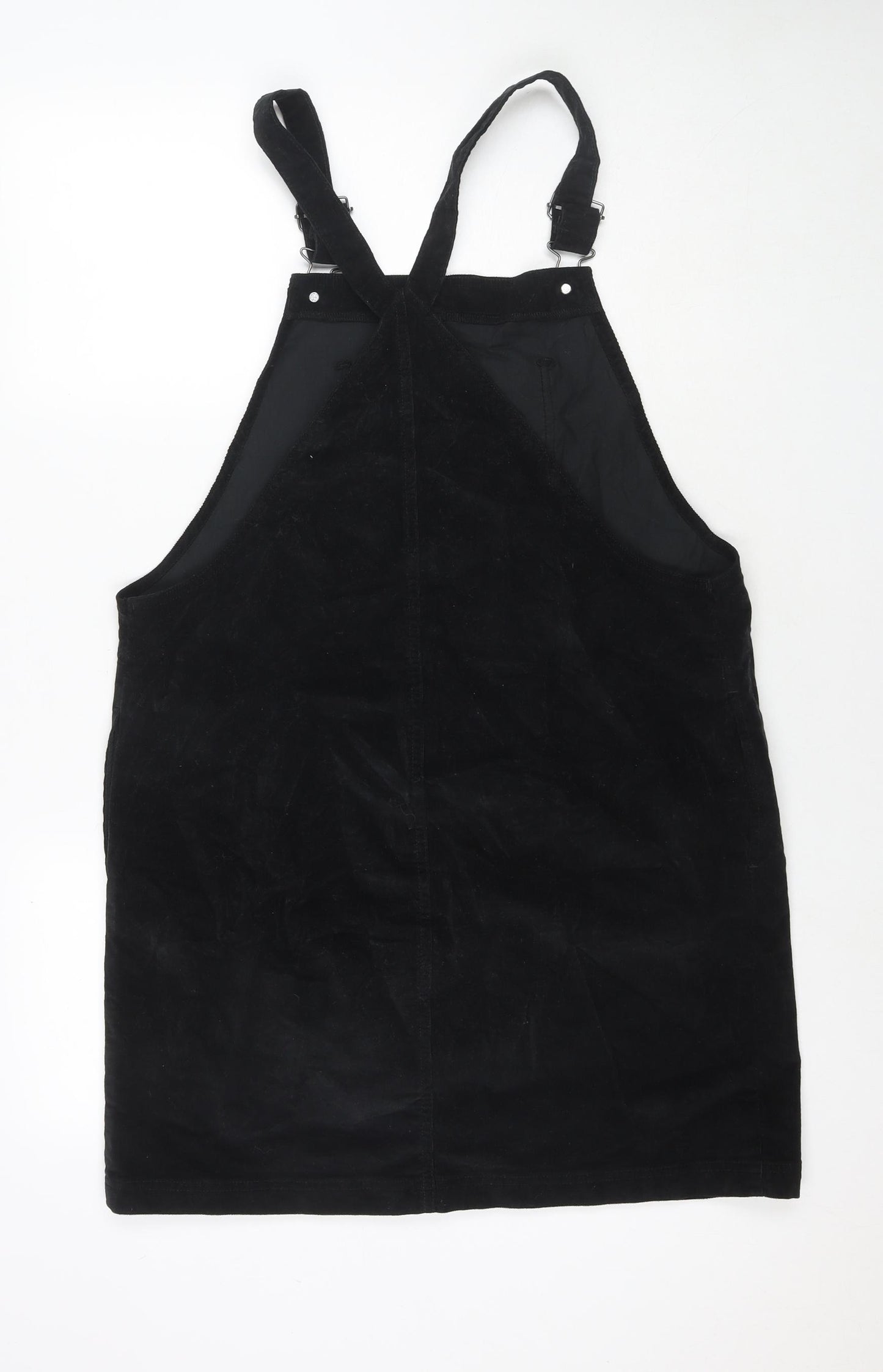 TU Womens Black Cotton Pinafore/Dungaree Dress Size 14 Square Neck Zip