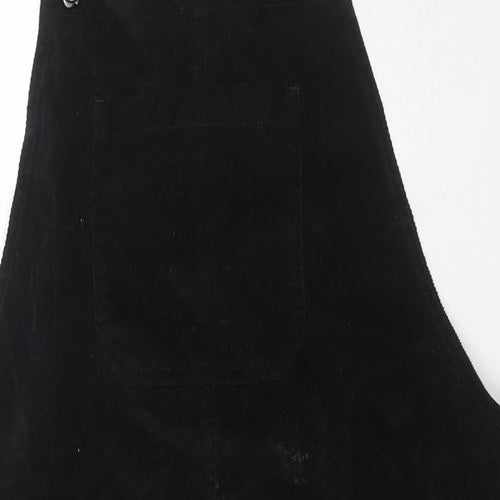 TU Womens Black Cotton Pinafore/Dungaree Dress Size 14 Square Neck Zip