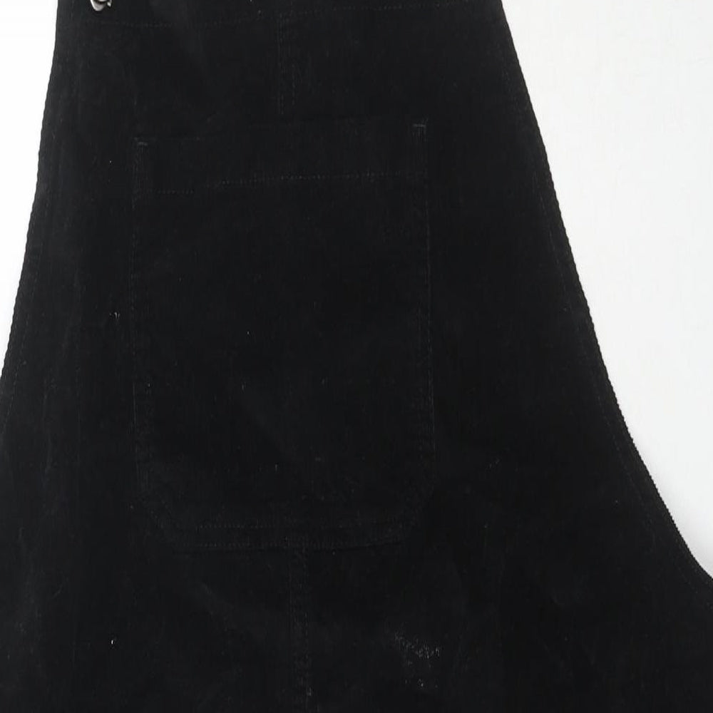 TU Womens Black Cotton Pinafore/Dungaree Dress Size 14 Square Neck Zip