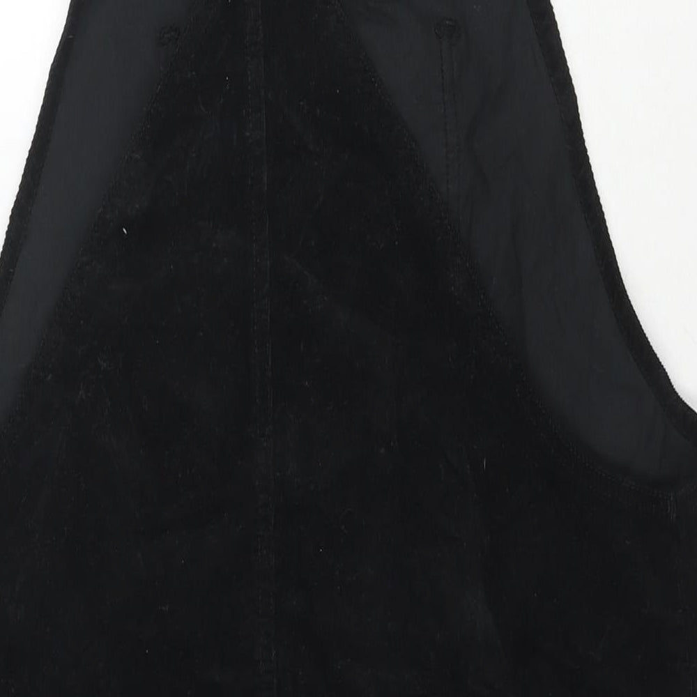 TU Womens Black Cotton Pinafore/Dungaree Dress Size 14 Square Neck Zip
