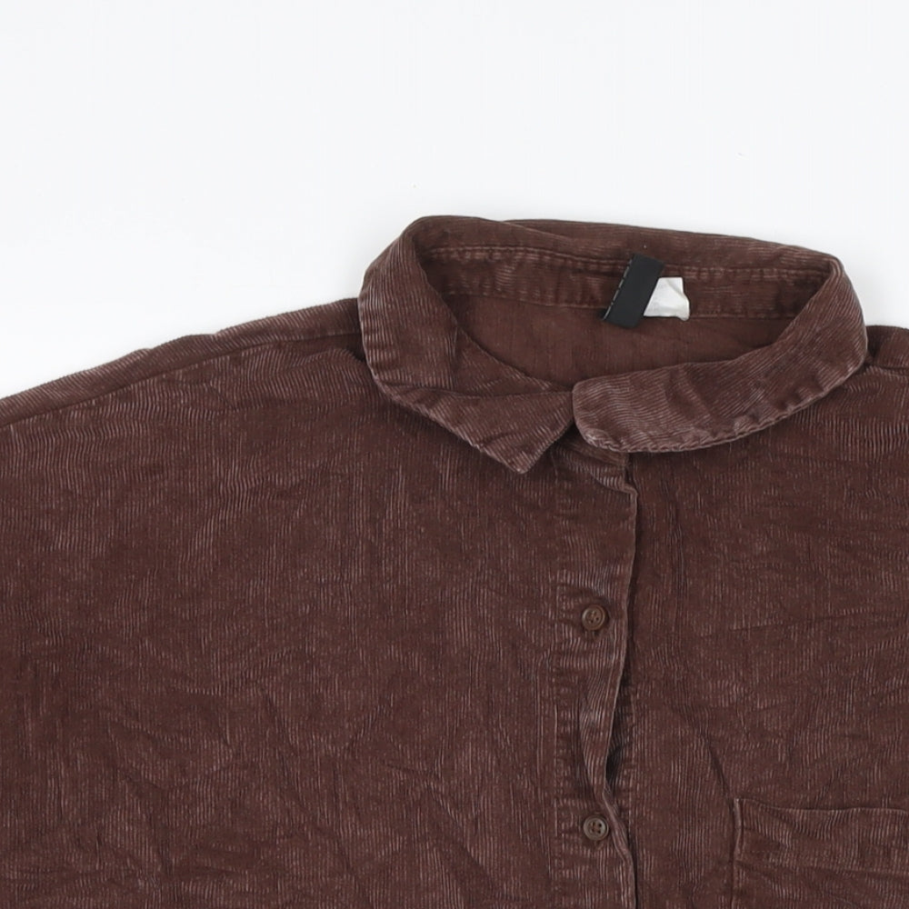 Divided by H&M Mens Brown Cotton Button-Up Size M Collared Button