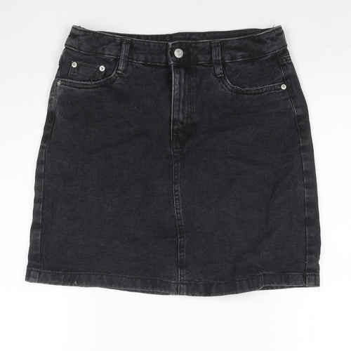 F&F Womens Black Cotton A-Line Skirt Size 10 Zip