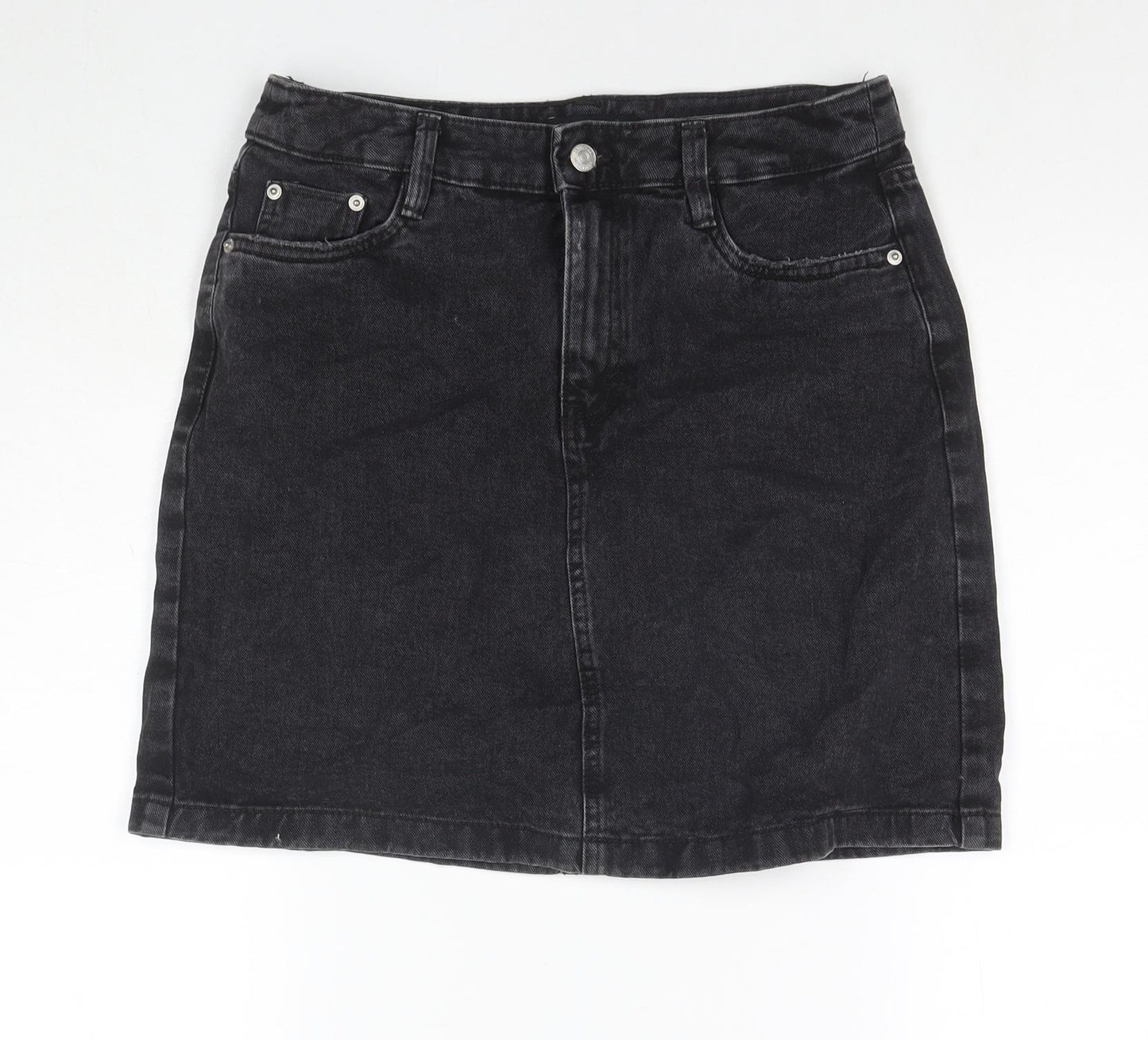 F&F Womens Black Cotton A-Line Skirt Size 10 Zip