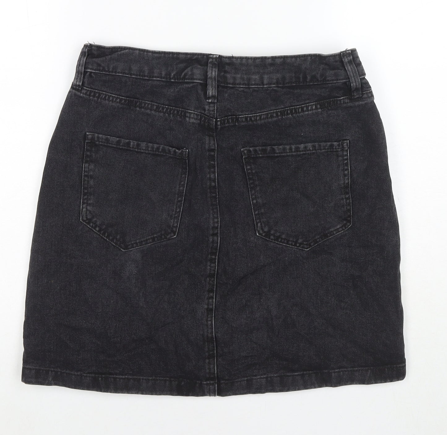 F&F Womens Black Cotton A-Line Skirt Size 10 Zip