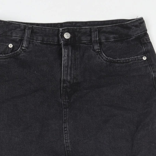 F&F Womens Black Cotton A-Line Skirt Size 10 Zip