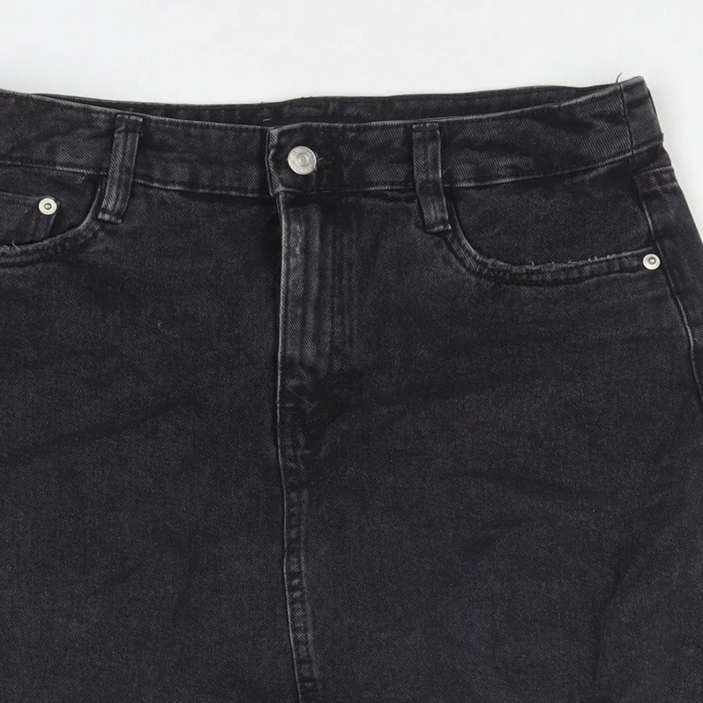 F&F Womens Black Cotton A-Line Skirt Size 10 Zip
