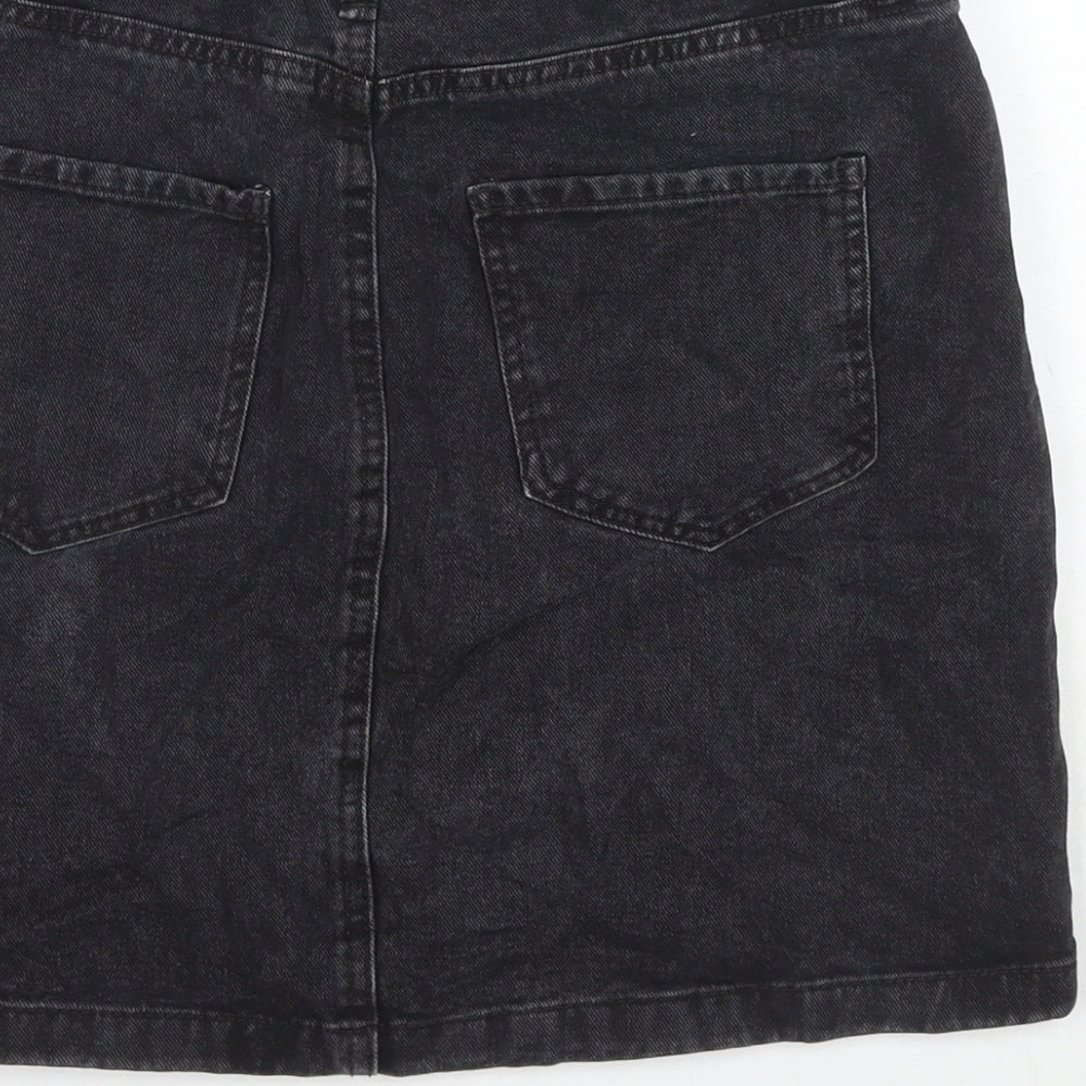 F&F Womens Black Cotton A-Line Skirt Size 10 Zip