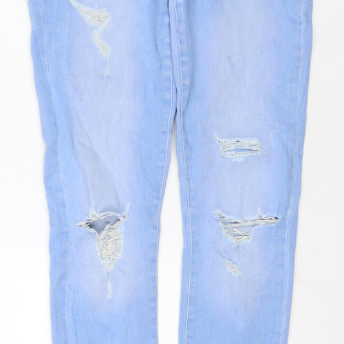 River Island Girls Blue Cotton Skinny Jeans Size 12 Years L28 in Regular Zip - Distressed