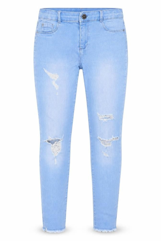 River Island Girls Blue Cotton Skinny Jeans Size 12 Years L28 in Regular Zip - Distressed