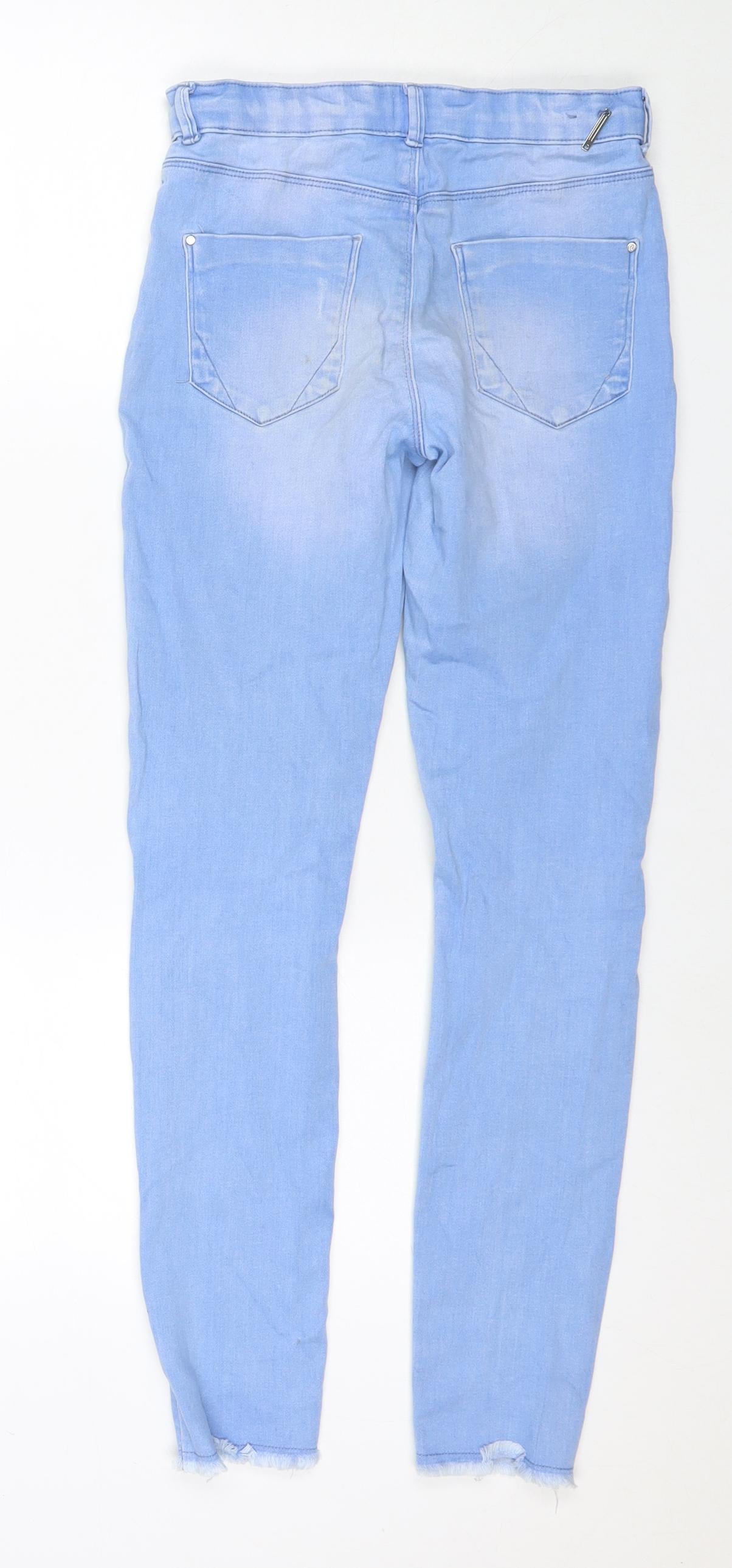 River Island Girls Blue Cotton Skinny Jeans Size 12 Years L28 in Regular Zip - Distressed