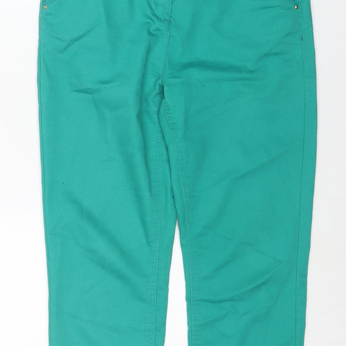 Soon Womens Green Cotton Cropped Jeans Size 10 L22 in Regular Zip - Belt Included