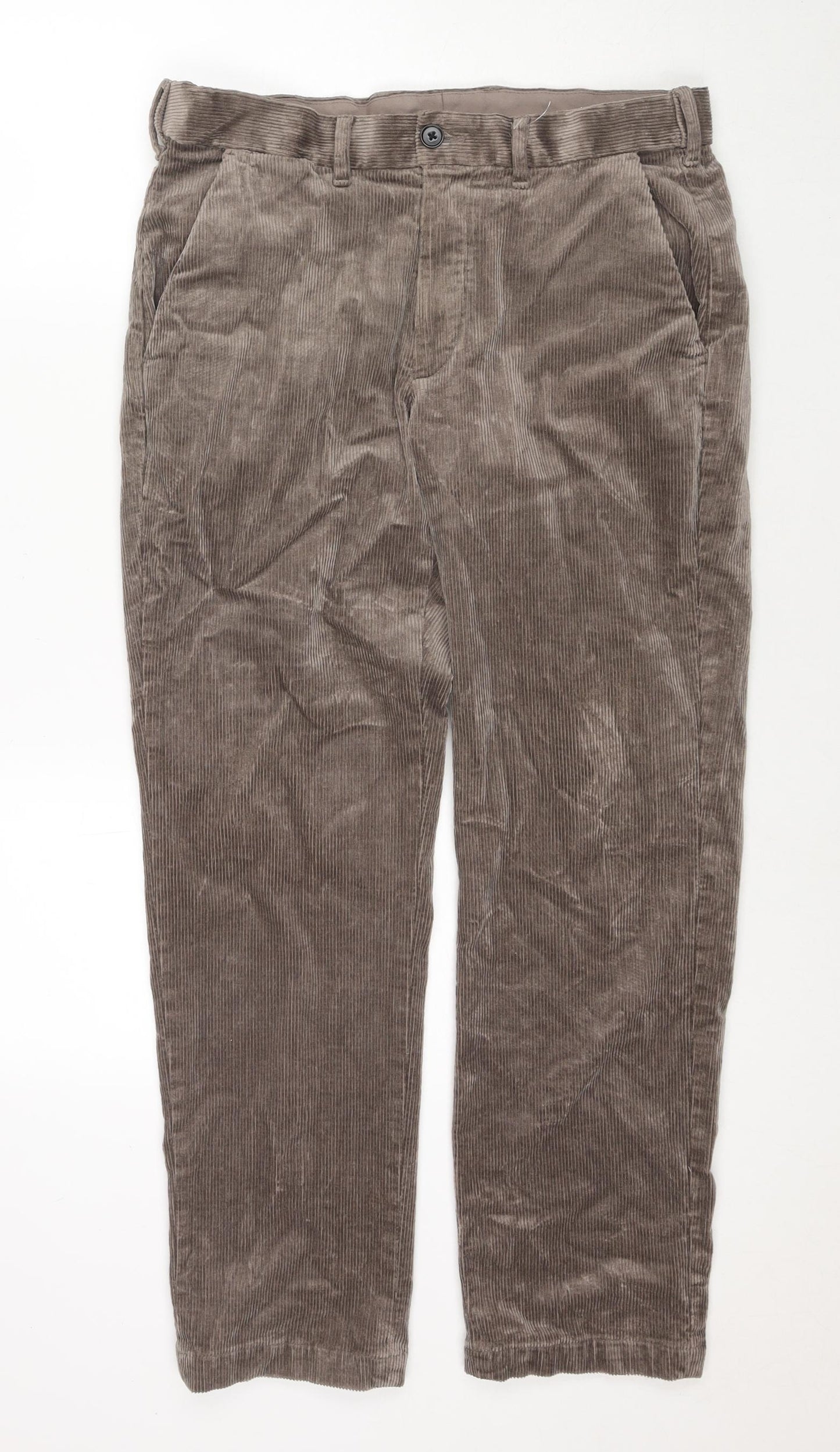 Marks and Spencer Mens Brown Cotton Trousers Size 32 in L29 in Regular Zip