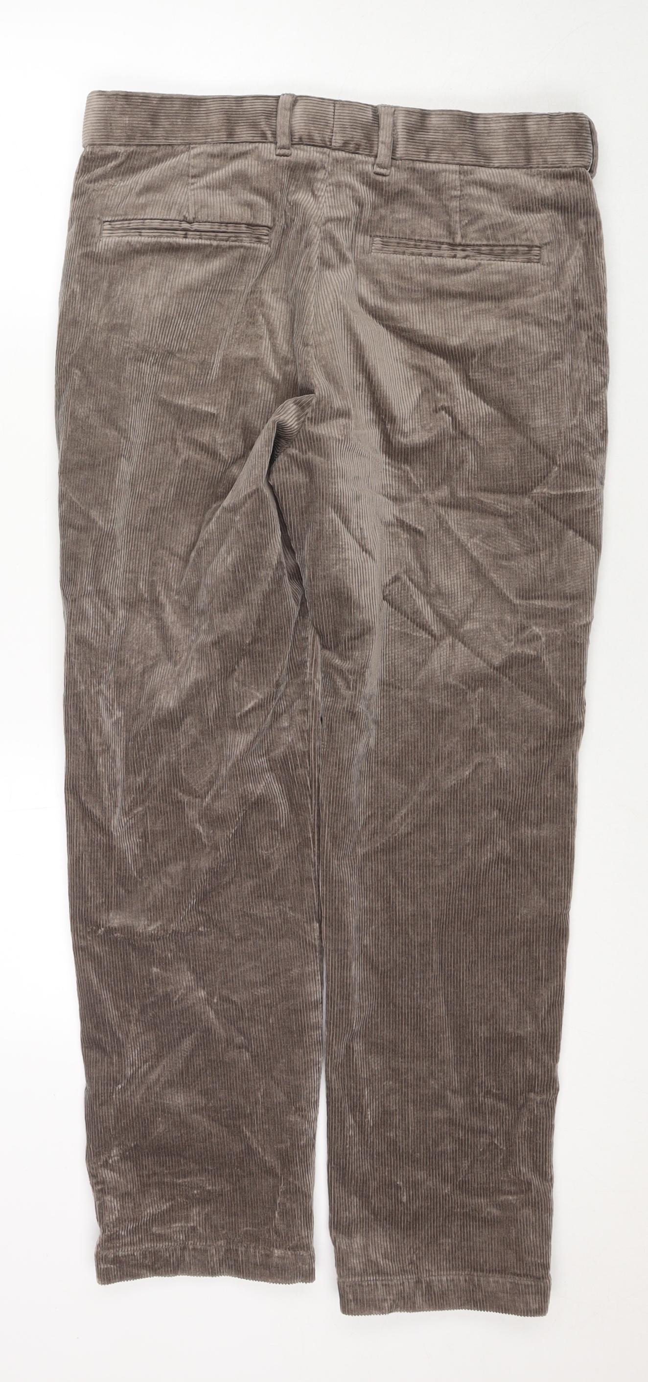 Marks and Spencer Mens Brown Cotton Trousers Size 32 in L29 in Regular Zip