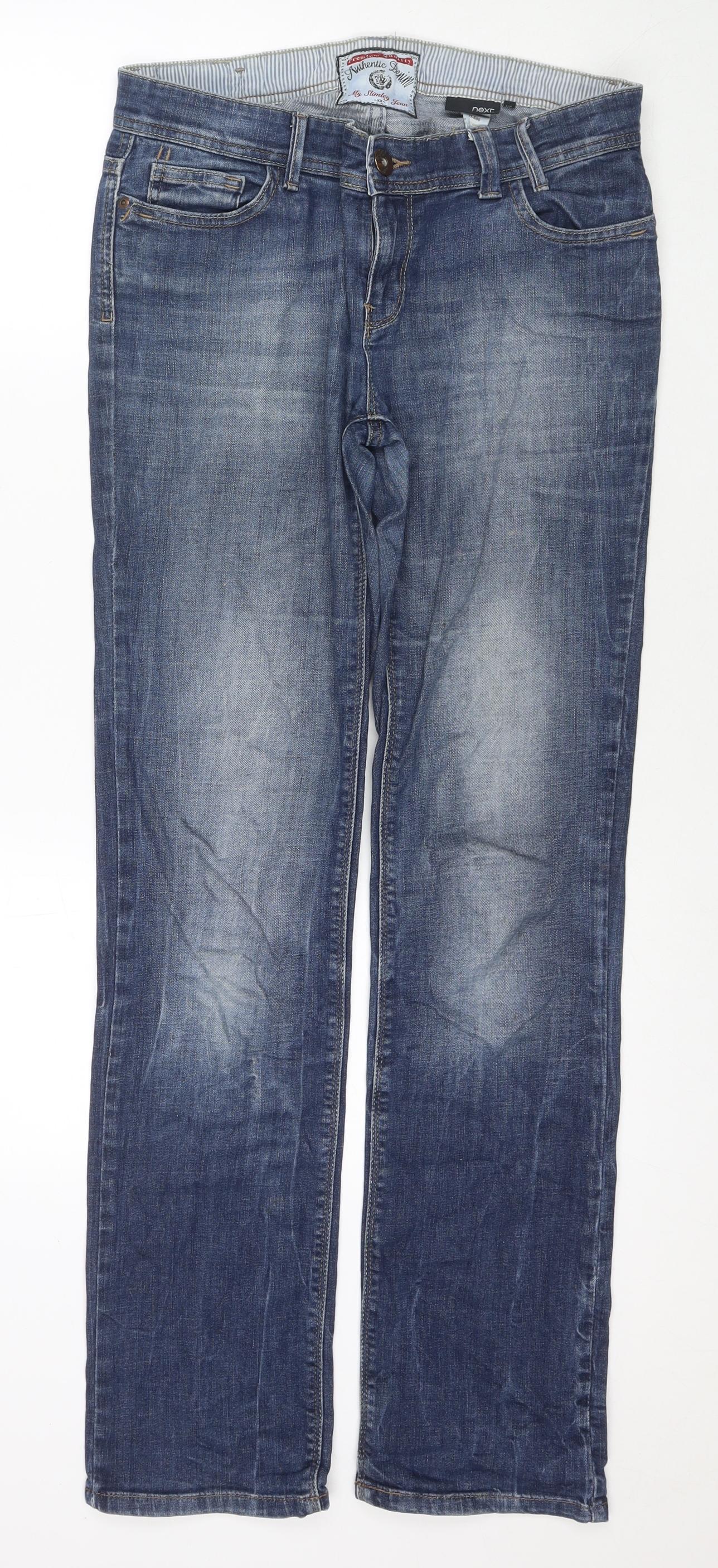 NEXT Womens Blue Cotton Straight Jeans Size 12 L32 in Regular Zip